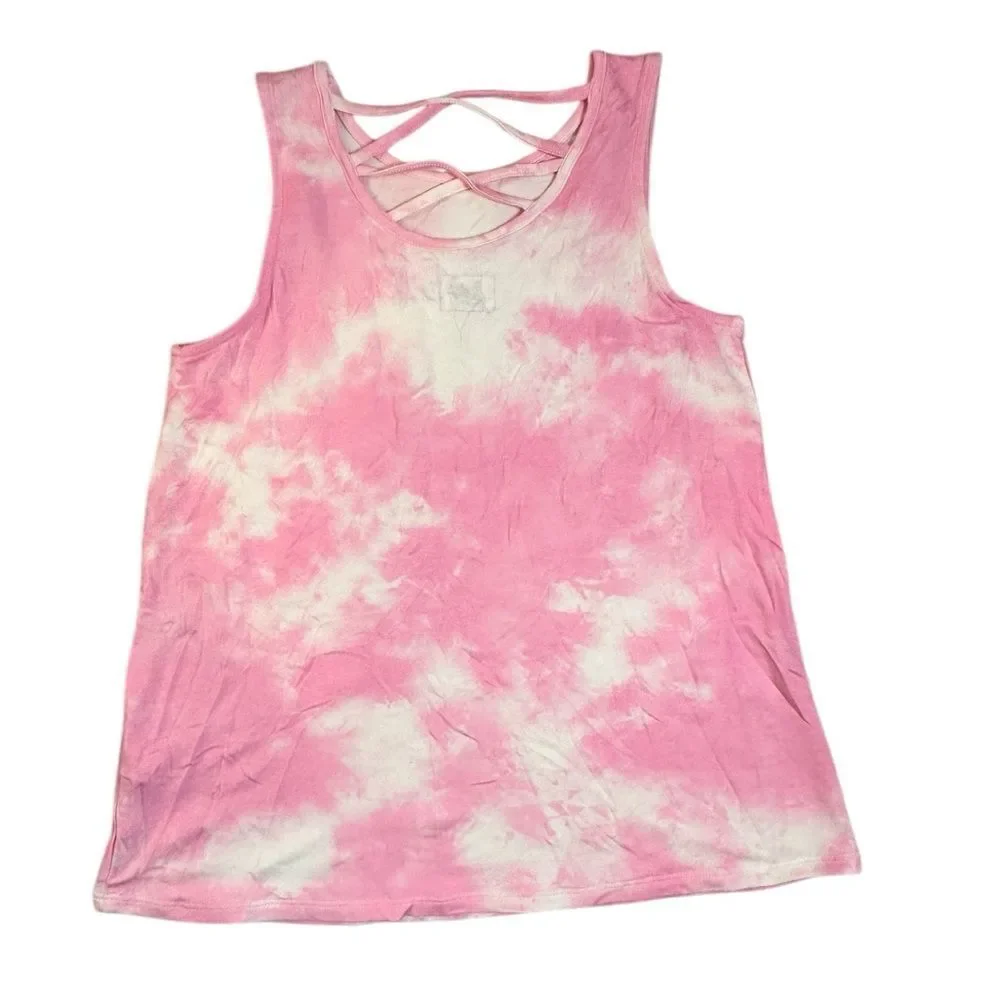 NWT Bixby Youth Girls Pink Tie Dye Tank Top Criss Cross Back - Size M/ 8-10